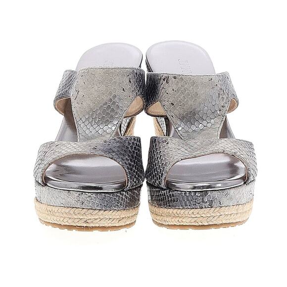 NEW Jimmy Choo Pecane Gray Silver Snake Print Wedge EU 37.5 - Picture 8 of 16